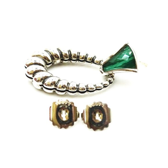 LAGOS Venus Link Oval Fluted Sterling Silver 18K Gold Post Malachite Earrings - Picture 7 of 10